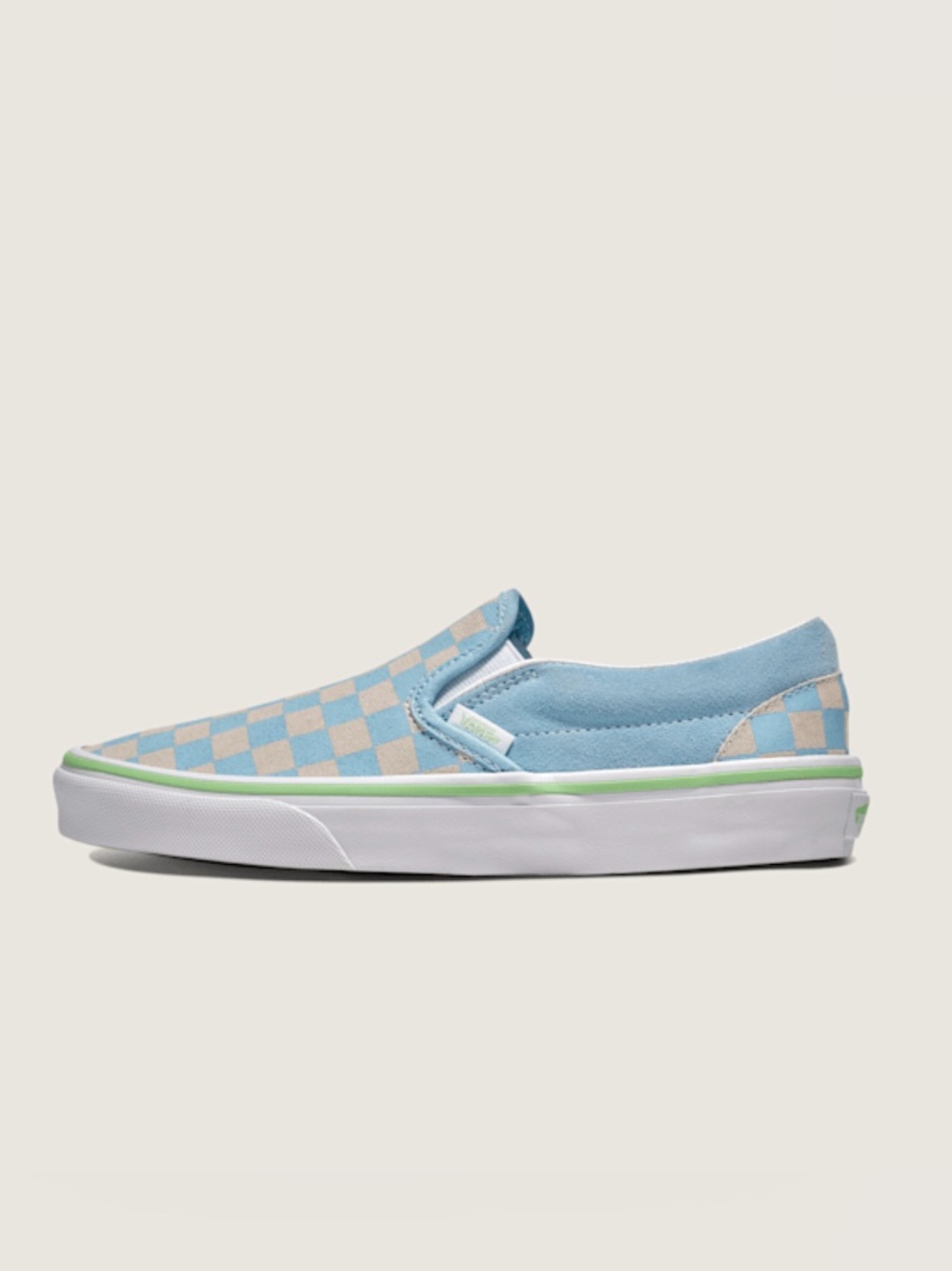 Vans baby blue & green checkered classic slip ons women’s 7